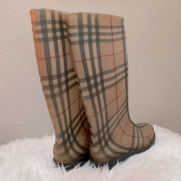 *Vintage* Womens Authentic Burberry Rubber Rain Boots in Classic Plaid Check 38 - Picture 5 of 14